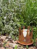 Gartendeko Krone mit Stab zum Stecken verrostet offen Kerzenhalter klein Metall Rost Deko 9x7 /15cm