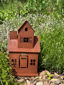 Gartendeko Vogelhaus Hexenhaus Haus Windlicht zum Stellen Metall Rost Deko H/B/T: 31/18/14 cm