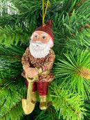Hänger Christbaumschmuck Figur Gartenzwerg mit Schaufel in rot-gold 12 cm
