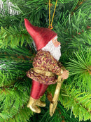 Hänger Christbaumschmuck Figur Gartenzwerg mit Schaufel in rot-gold 12 cm