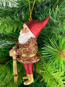 Hänger Christbaumschmuck Figur Gartenzwerg mit Schaufel in rot-gold 12 cm