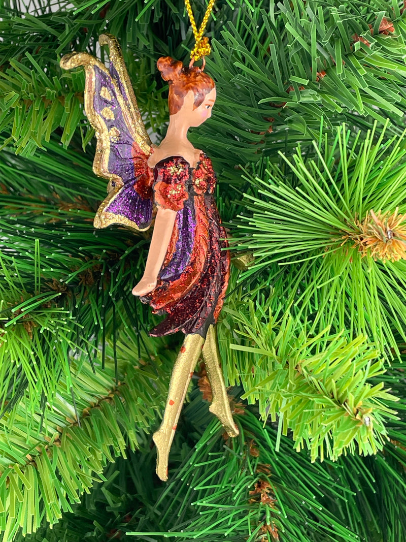 Hänger Baumschmuck Figur Schmetterlingselfe Fee violett-rot-gold Ostern Frühling Weihnachten 12,5 cm