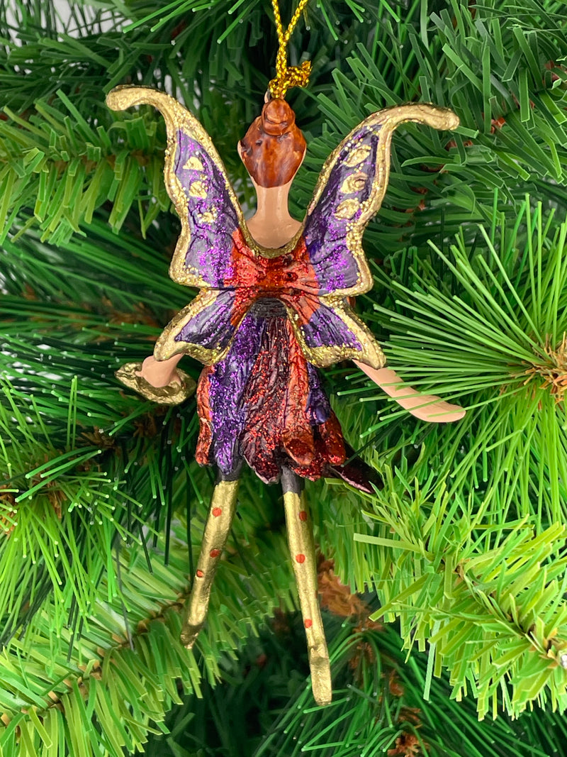 Hänger Baumschmuck Figur Schmetterlingselfe Fee violett-rot-gold Ostern Frühling Weihnachten 12,5 cm