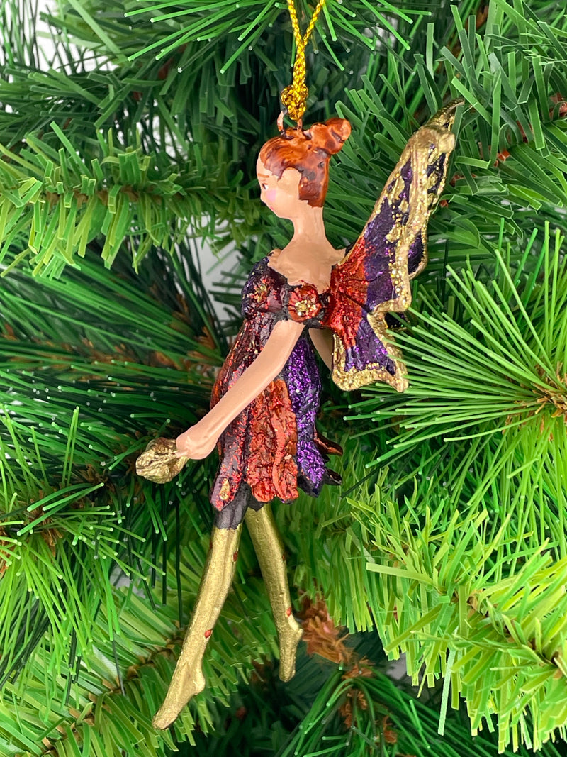 Hänger Baumschmuck Figur Schmetterlingselfe Fee violett-rot-gold Ostern Frühling Weihnachten 12,5 cm