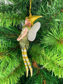 Figur Schmetterling Elfe Mädchen Fee silber-grün 12cm Ostern Frühling Weihnachten Hänger Baumschmuck
