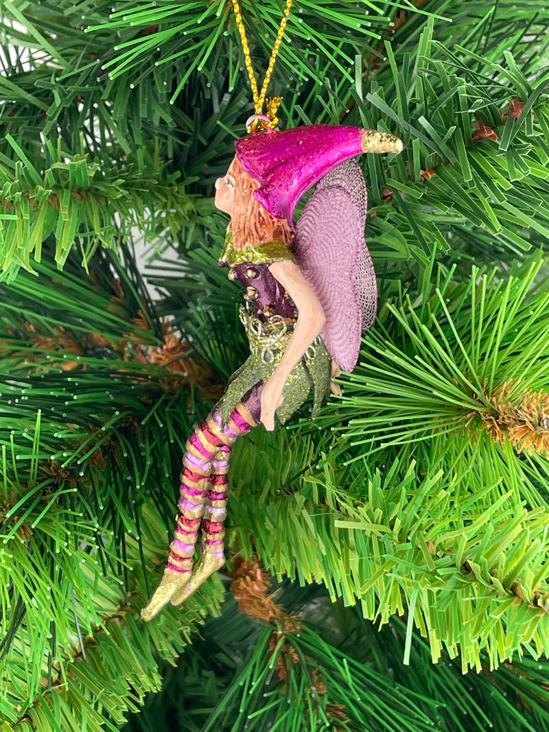 Figur Elfe Fee lila-pink-grün 12cm Schmetterling Ostern Frühling Weihnachten  Hänger Baumschmuck