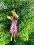 Christbaumschmuck Figur Engel mit Baum violett-grün Hänger Baumschmuck 15cm
