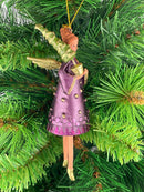 Christbaumschmuck Figur Engel mit Baum violett-grün Hänger Baumschmuck 15cm