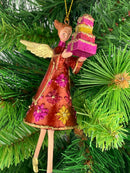 Christbaumschmuck Figur Engel mit Geschenken kupfer Hänger Baumschmuck 15cm