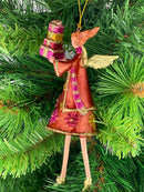 Christbaumschmuck Figur Engel mit Geschenken kupfer Hänger Baumschmuck 15cm