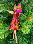 Christbaumschmuck Figur Engel mit Geschenken kupfer Hänger Baumschmuck 15cm