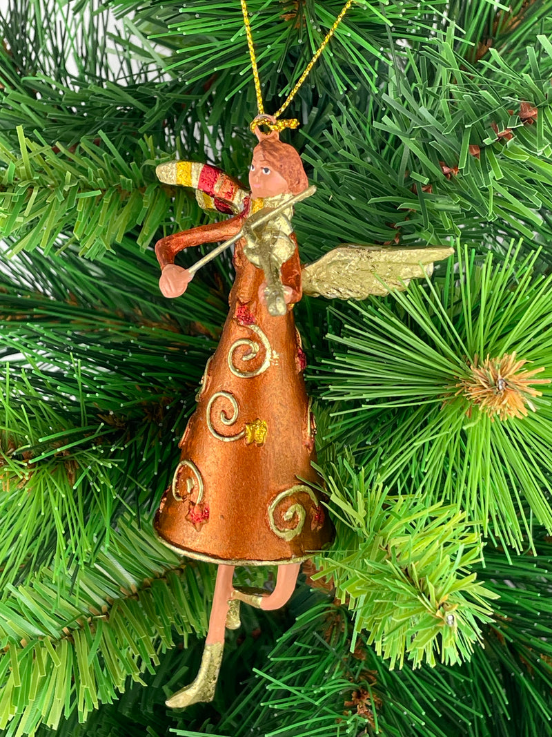 Christbaumschmuck Figur Engel mit Geige kupfer Hänger Baumschmuck 15cm