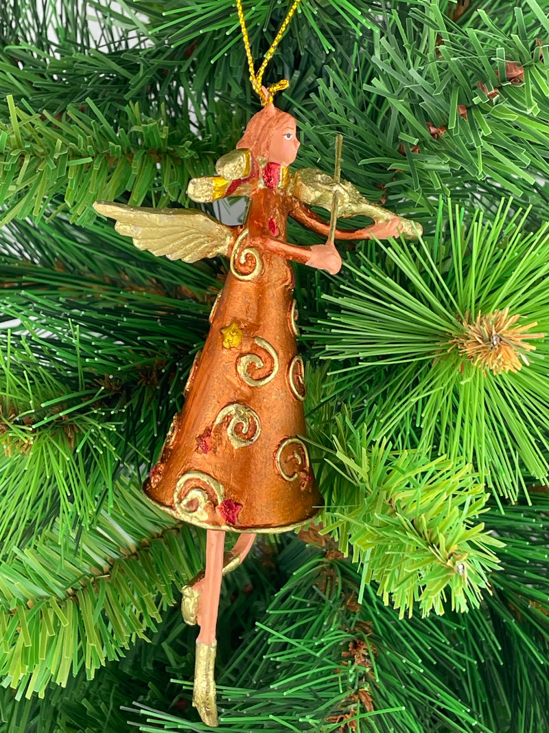 Christbaumschmuck Figur Engel mit Geige kupfer Hänger Baumschmuck 15cm