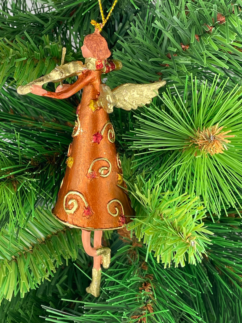 Christbaumschmuck Figur Engel mit Geige kupfer Hänger Baumschmuck 15cm