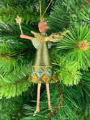 Christbaumschmuck Figur Engel mit Stern grün Hänger Baumschmuck 15cm