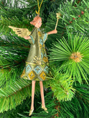 Christbaumschmuck Figur Engel mit Stern grün Hänger Baumschmuck 15cm