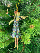 Christbaumschmuck Figur Engel mit Geschenk und Stern und Geschenken blau grün gold Baumschmuck 15cm