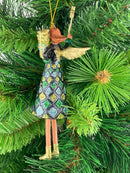 Christbaumschmuck Figur Engel mit Geschenk und Stern und Geschenken blau grün gold Baumschmuck 15cm