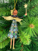 Christbaumschmuck Figur Engel mit Geschenk und Stern und Geschenken blau grün gold Baumschmuck 15cm