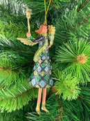 Christbaumschmuck Figur Engel mit Geschenk und Stern und Geschenken blau grün gold Baumschmuck 15cm