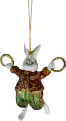 Hase mit zwei Ringen rot grün gold Deko Hänger Ostern handbemalt Baumschmuck 12 cm