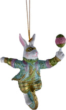 Hase auf Rad pastellblau grün gold Deko Hänger Ostern handbemalt Baumschmuck 12 cm