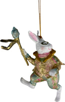 Hase mit Stab pastellblau rosa gold Deko Hänger Ostern handbemalt Baumschmuck 12 cm