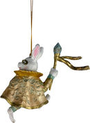 Hase mit Stab pastellblau rosa gold Deko Hänger Ostern handbemalt Baumschmuck 12 cm
