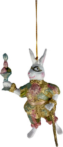 Hase mit Stock gold pastellblau rosa Deko Hänger Ostern handbemalt Baumschmuck 13 cm