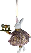 Hase mit Tablett altrosa gold kupfer Deko Hänger Ostern handbemalt Baumschmuck 12 cm