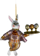 Hase mit Tablett altrosa gold kupfer Deko Hänger Ostern handbemalt Baumschmuck 12 cm