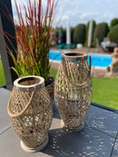 Bambuslaterne Laterne Kerzenhalter Garten Outdoor Indoor mit Glas und Kordel in drei Größen