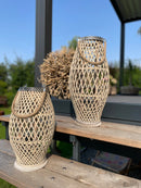 Bambuslaterne Laterne Kerzenhalter Garten Outdoor Indoor mit Glas und Kordel in drei Größen