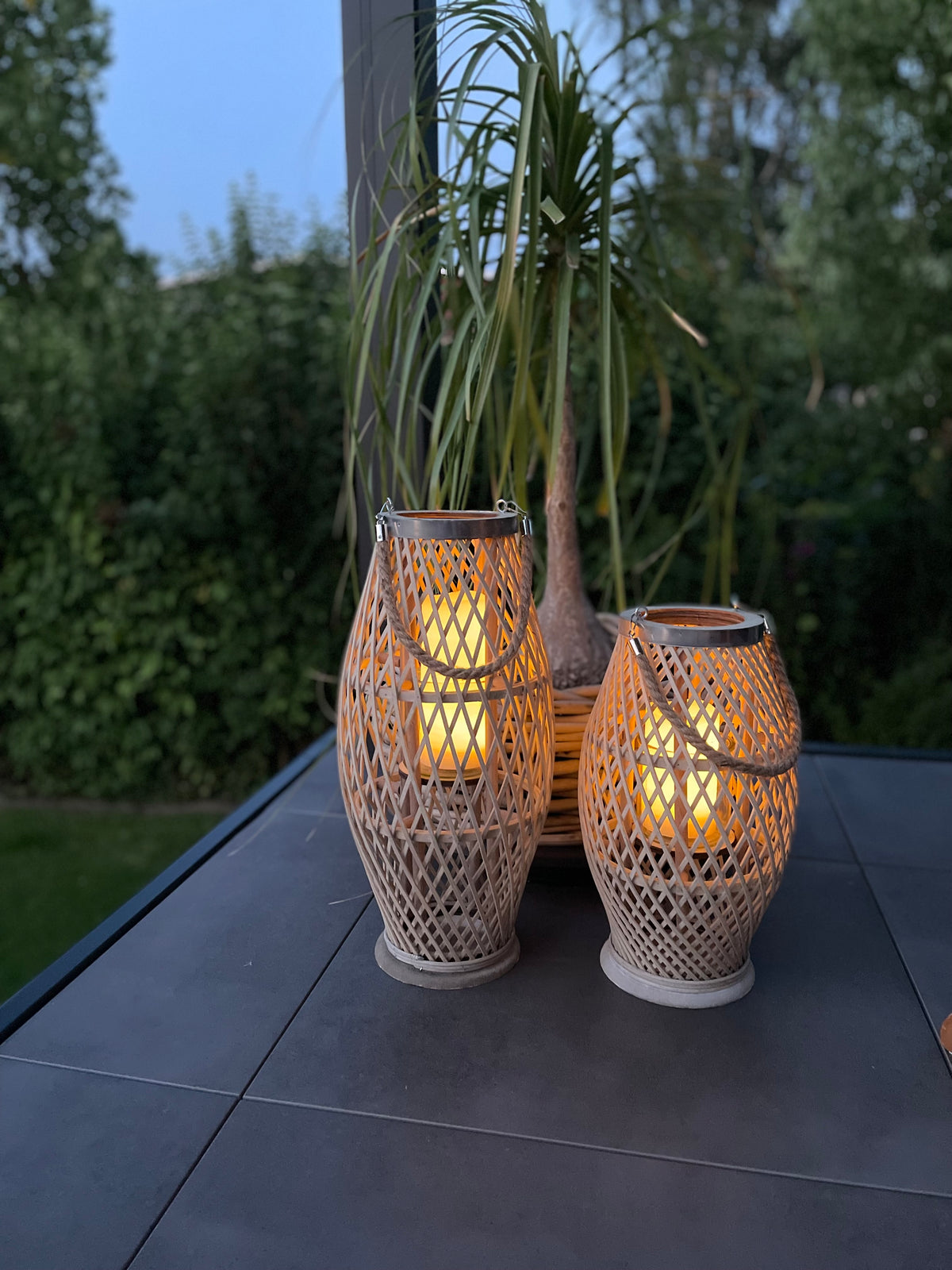 laterne bambus depot Bambuslaterne Laterne Kerzenhalter Garten Outdoor Indoor mit Glas und  Kordel in drei Größen
