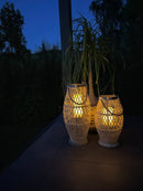 Bambuslaterne Laterne Kerzenhalter Garten Outdoor Indoor mit Glas und Kordel in drei Größen