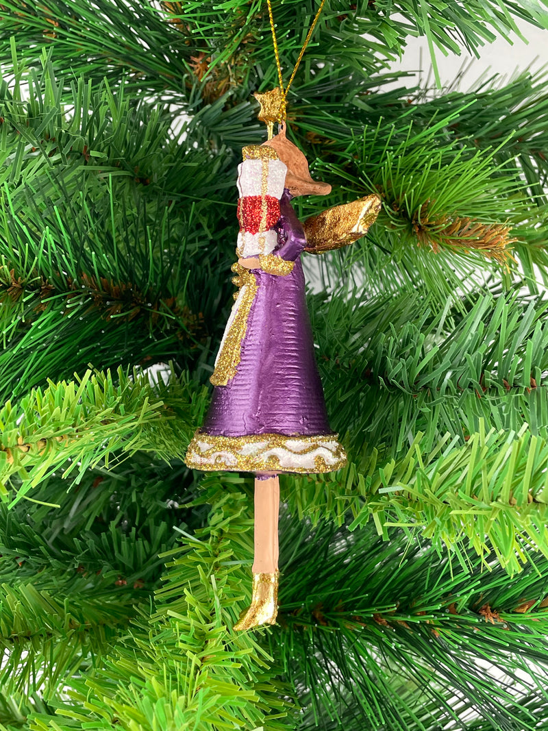 Christbaumschmuck Engel lila-weiß mit Stern und Geschenken Baumschmuck 15cm hoch