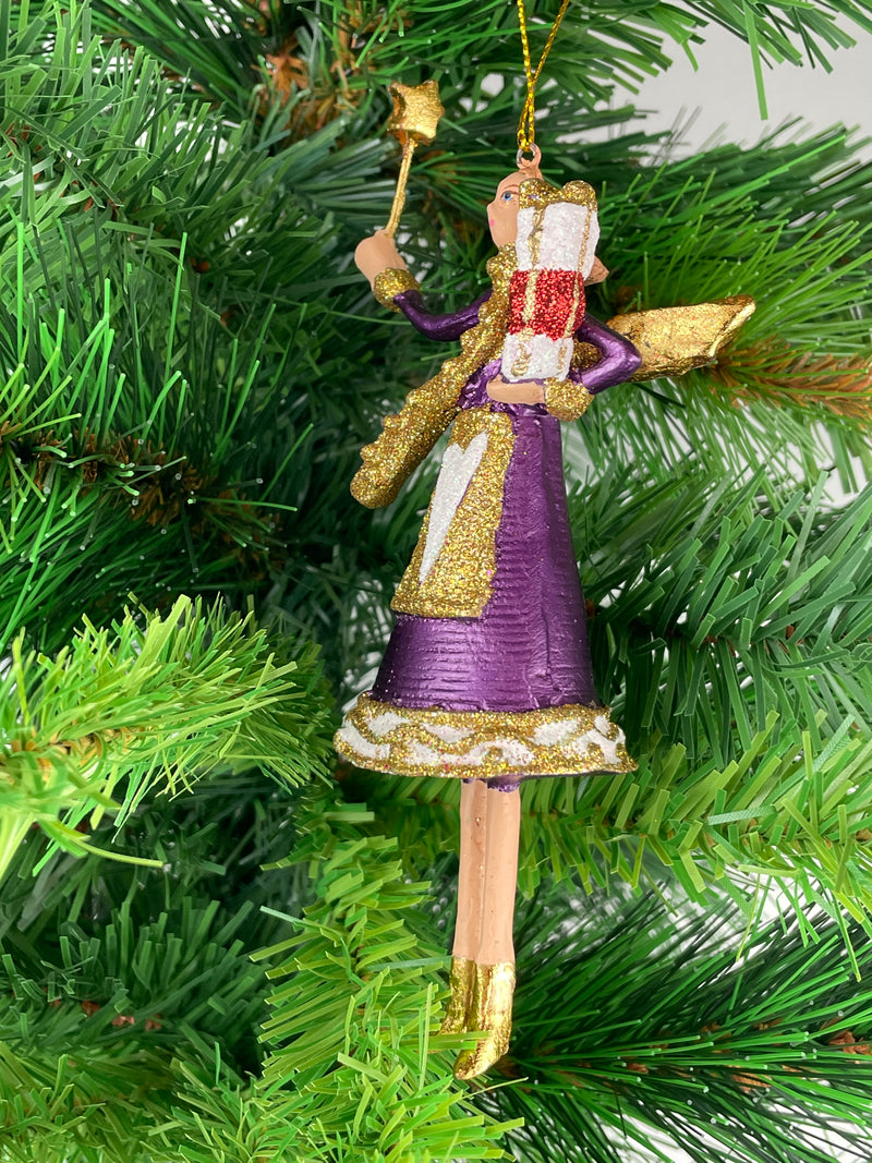 Christbaumschmuck Engel lila-weiß mit Stern und Geschenken Baumschmuck 15cm hoch