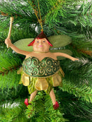Pummelelfe Baumschmuck Figur "Dicke Elfe" Fee grün-gold Hänger Ostern Frühling Weihnachten 15cm