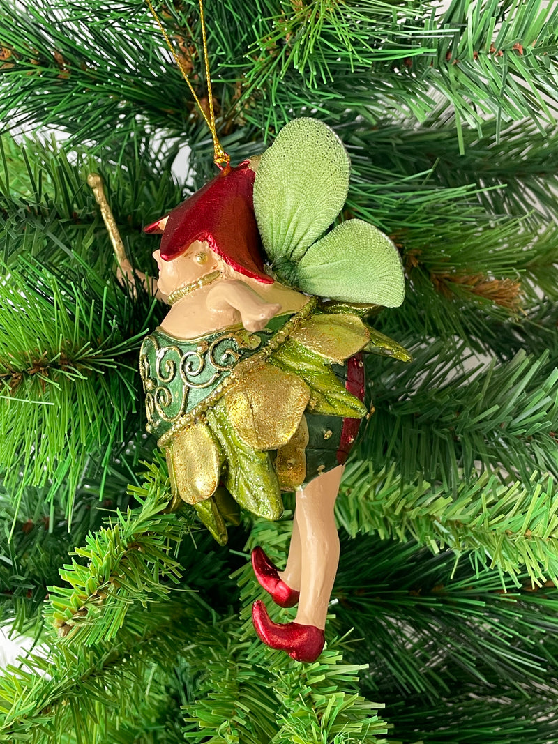 Pummelelfe Baumschmuck Figur "Dicke Elfe" Fee grün-gold Hänger Ostern Frühling Weihnachten 15cm