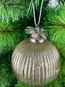 Kugel SANI Weihnachtsbaum Christbaum Weihnachtskugel antik silber mit Perlen gefärbtes Glas Christbaumschmuck Kugel Weihnachtsbaum Weihnachten Hänger 10cm