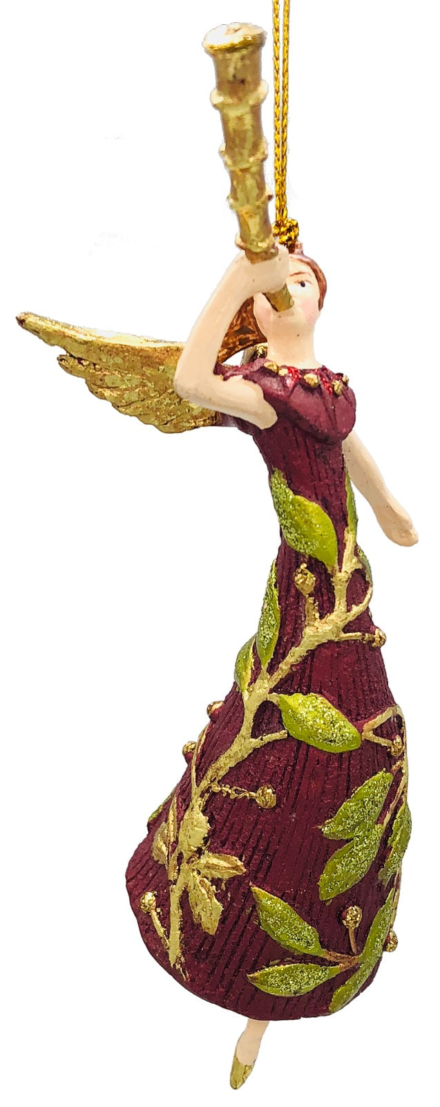 Christbaumschmuck Figur Engel mit Fanfare weinrot grün gold Hänger Baumschmuck 16cm