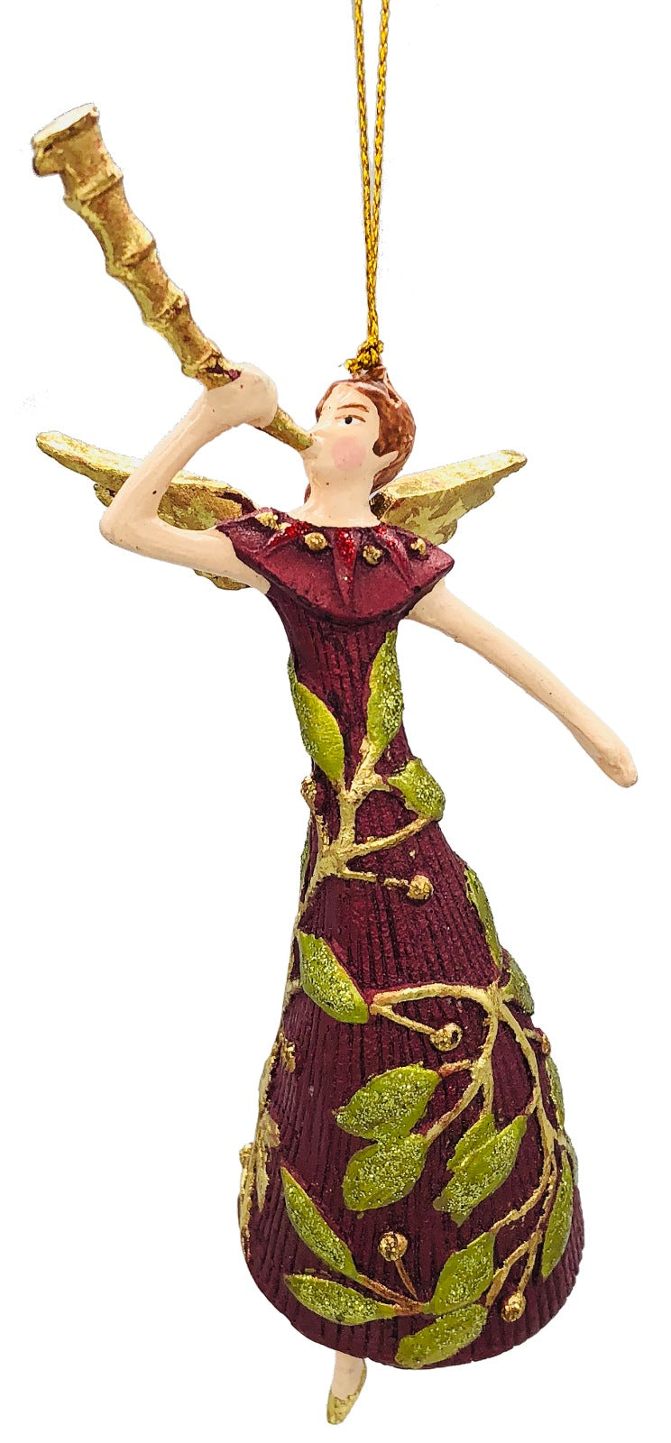 Christbaumschmuck Figur Engel mit Fanfare weinrot grün gold Hänger Baumschmuck 16cm