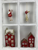 Haus Keramikhaus Windlicht Keramik Dekoration Häuschen Weihnachten rot / weiß B/T/H: 12 x 9,5 x 25cm