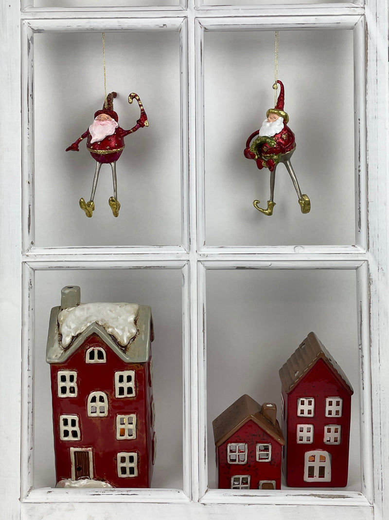 Haus Keramikhaus Windlicht Keramik Dekoration Häuschen Weihnachten rot / weiß B/T/H: 12 x 9,5 x 25cm