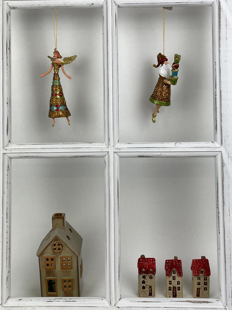 3-er Set Haus Keramikhaus Keramik Dekoration Häuschen Weihnachten rot/braun B/T/H: 3 x 3 x 7,5cm
