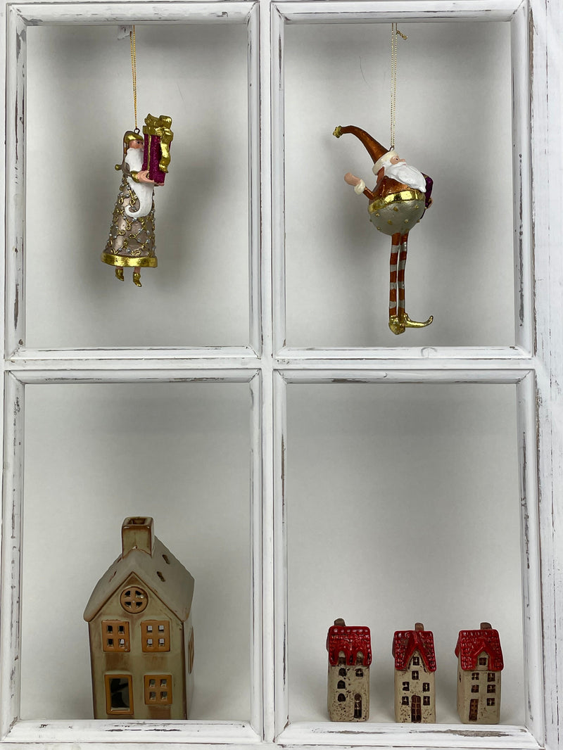 3-er Set Haus Keramikhaus Keramik Dekoration Häuschen Weihnachten rot/braun B/T/H: 3 x 3 x 7,5cm