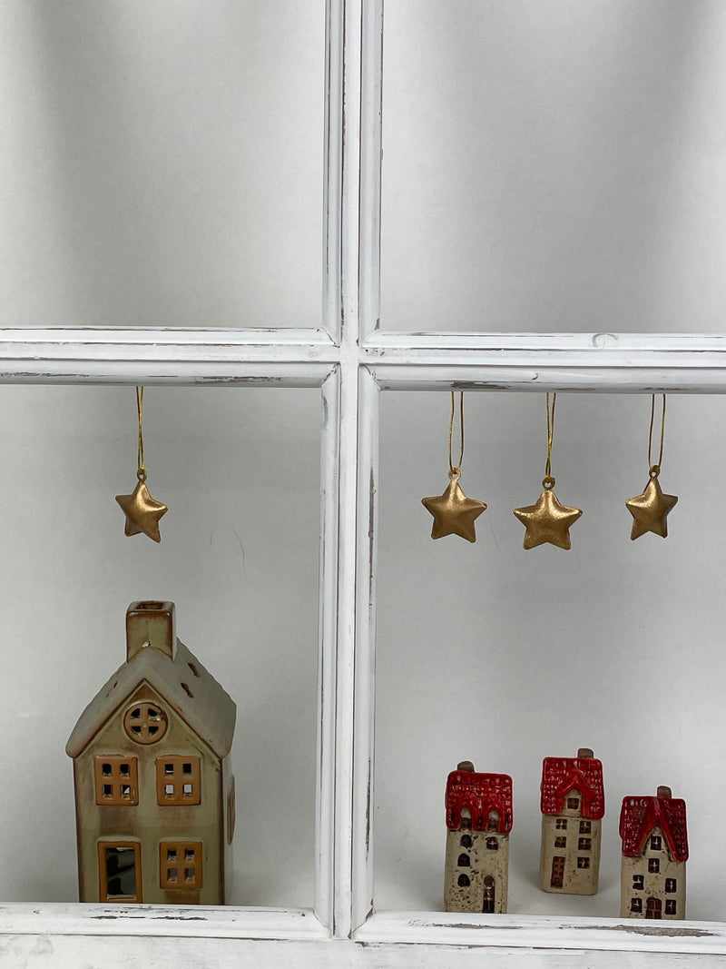 3-er Set Haus Keramikhaus Keramik Dekoration Häuschen Weihnachten rot/braun B/T/H: 3 x 3 x 7,5cm
