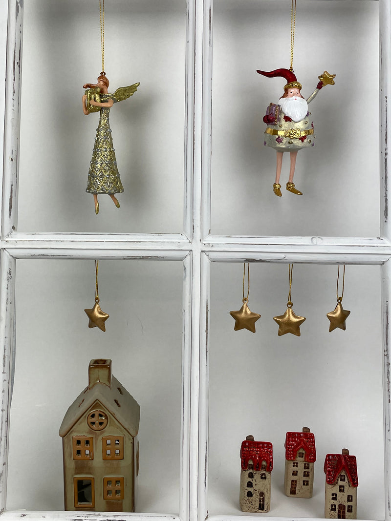 3-er Set Haus Keramikhaus Keramik Dekoration Häuschen Weihnachten rot/braun B/T/H: 3 x 3 x 7,5cm