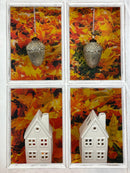 Haus Keramikhaus Keramik Dekoration Häuschen Windlicht Weihnachten weiß B/T/H: 9,5 x 7 x 18cm