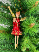 Christbaumschmuck Engel in einem rot-silber-goldenen Kleid und Bäumchen Baumschmuck 15cm